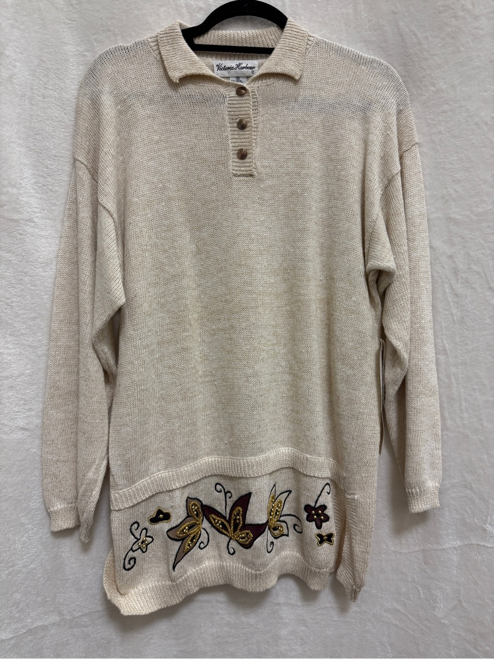 Vintage NWT Victoria Harbour Cream Embroidered Pullover Sweater